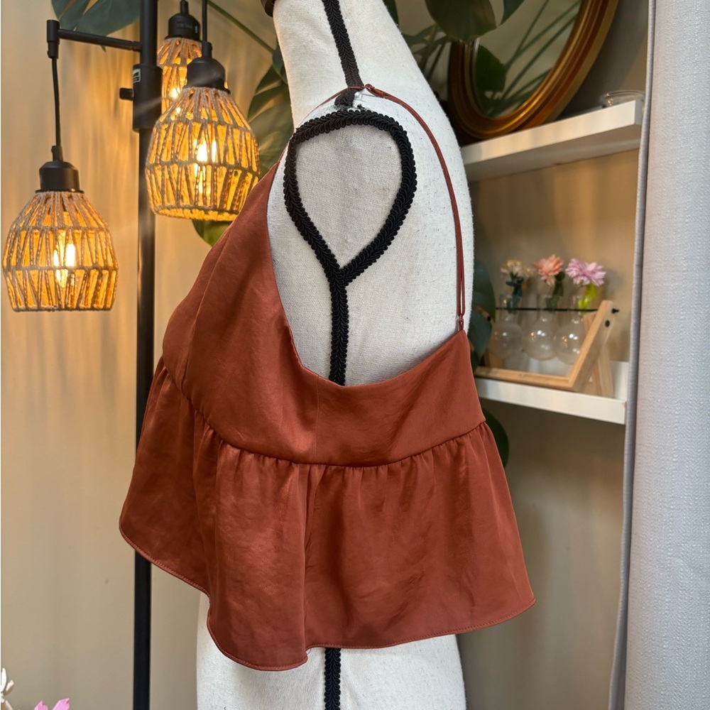 Wilfred Aritzia Rust Orange Satin Flounce Cami Top with Adjustable Straps - Picture 4 of 8